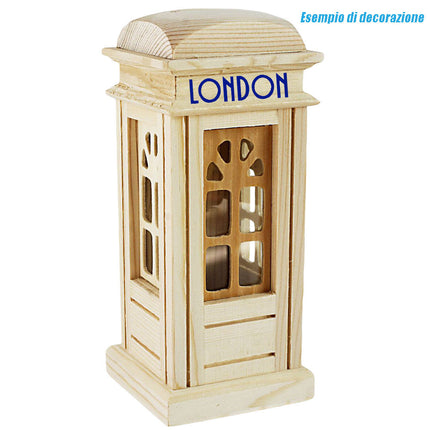 Salvadanaio a forma di cabina telefonica in legno per decoupage con tappo in gomma salva risparmi monete idea regalo - enzoled