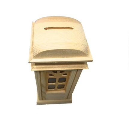 Salvadanaio a forma di cabina telefonica in legno per decoupage con tappo in gomma salva risparmi monete idea regalo - enzoled