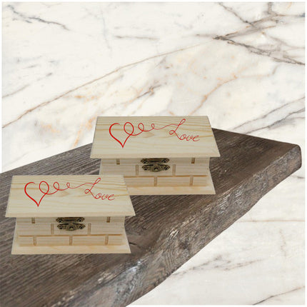 Scatola in legno per decoupage 2 pezzi intarsiate effetto mattone cofanetto portagioie gioielli - enzoled