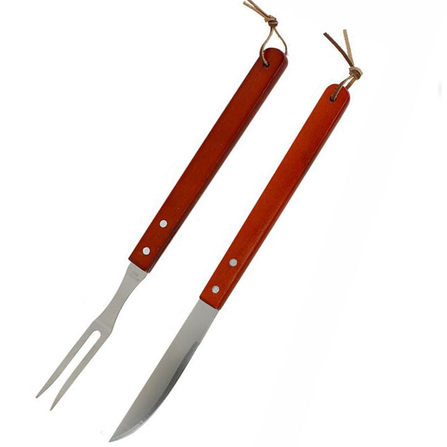 Utensili per barbecue coltello e forchettone in acciaio con manico in legno per baciata grill attrezzi da cucina - enzoled