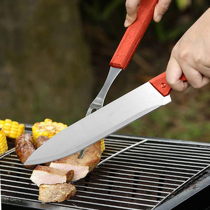 Utensili per barbecue coltello e forchettone in acciaio con manico in legno per baciata grill attrezzi da cucina - enzoled