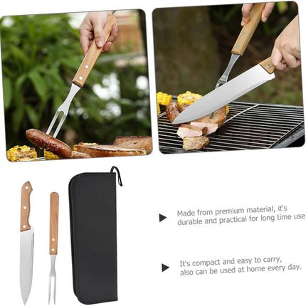 Utensili per barbecue coltello e forchettone in acciaio con manico in legno per baciata grill attrezzi da cucina - enzoled
