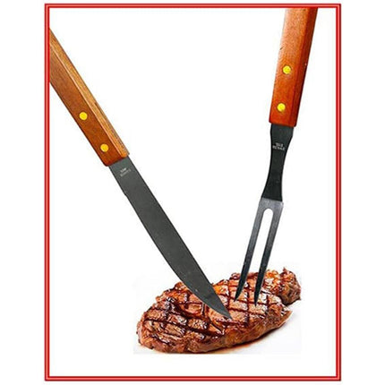Utensili per barbecue coltello e forchettone in acciaio con manico in legno per baciata grill attrezzi da cucina - enzoled