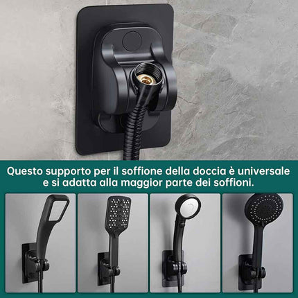 Supporto per doccia universale adesivo regolabile gancio staffa porta doccia nero impermeabile - enzoled