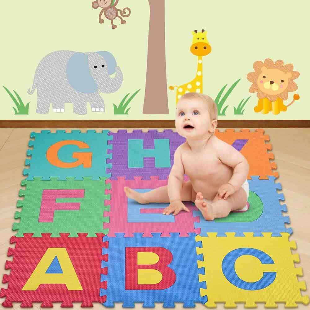 Tappeto puzzle bambini morbido da comporre 10 pezzi in schiuma antiurto lavabile superficie di gioco - enzoled