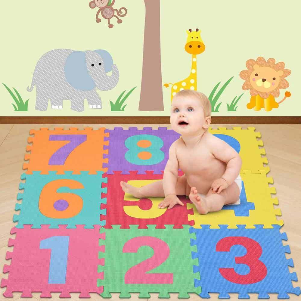 Tappeto puzzle bambini morbido da comporre 10 pezzi in schiuma antiurto lavabile superficie di gioco - enzoled