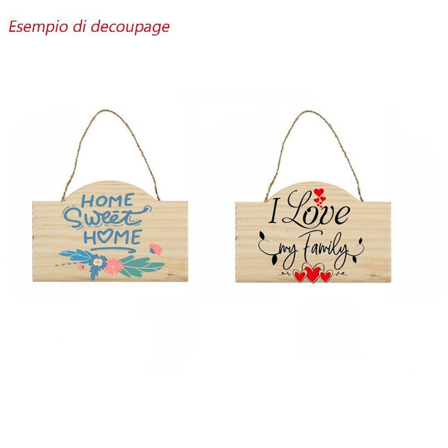 Targhetta in Legno 2 pz con Corda in Canapa da Appendere targa Personalizzabile da decoupage Pittura appendino per Porta rettangolo con Arco Varie Dimensioni - enzoled
