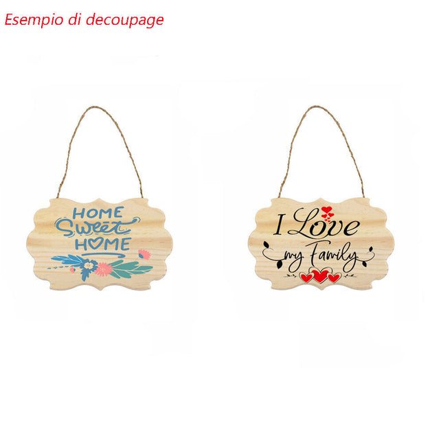 Targhetta in Legno 2 pz con Corda in Canapa da Appendere targa Personalizzabile da decoupage Pittura appendino per Porta vignetta Varie Dimensioni - enzoled