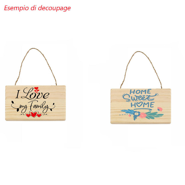 Targhetta in Legno 2 pz con Corda in Canapa da Appendere targa Personalizzabile da decoupage Pittura appendino per Porta rettangolo Varie Dimensioni - enzoled