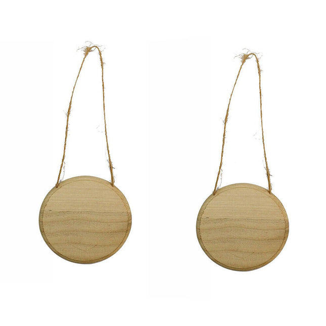 Targhetta in Legno 2 Pezzi con Corda in Canapa da Appendere Targa Personalizzabile da decoupage Pittura appendino per Porta Tondo 15x15x1 cm - enzoled