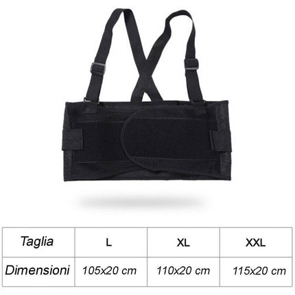 Tutore per schiena con bretelle regolabile fascia elastica con chiusura strappo cintura di sostegno lombare - enzoled