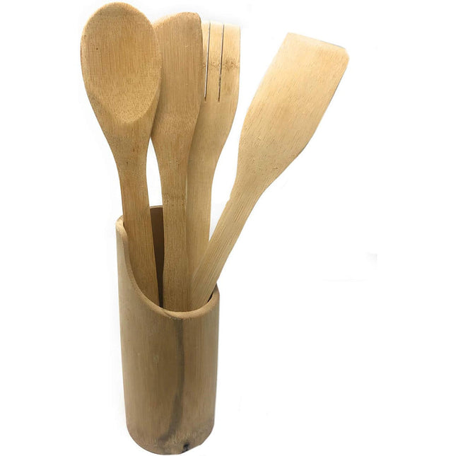 Set di 4 mestoli in legno con paletta cucchiaio spatola obliqua forchetta per mescolare con portamestoli porta utensili da cucina - enzoled