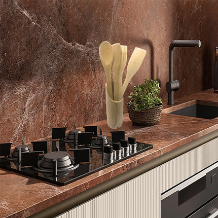 Set di 4 mestoli in legno con paletta cucchiaio spatola obliqua forchetta per mescolare con portamestoli porta utensili da cucina - enzoled