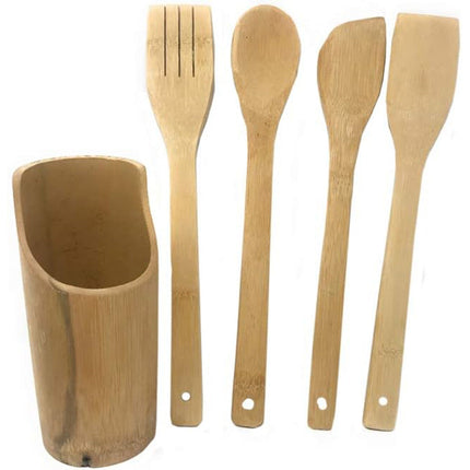 Set di 4 mestoli in legno con paletta cucchiaio spatola obliqua forchetta per mescolare con portamestoli porta utensili da cucina - enzoled