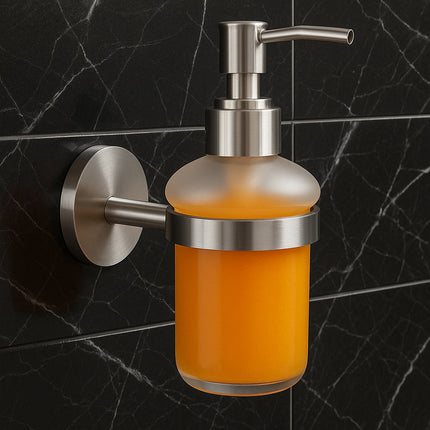Dispenser sapone acciaio satinato e vetro satinato modello Aria