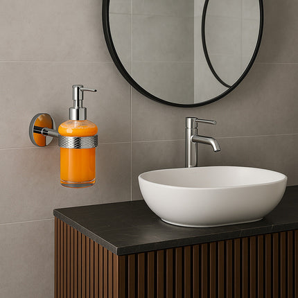 Dispenser sapone acciaio satinato e vetro satinato modello Stella