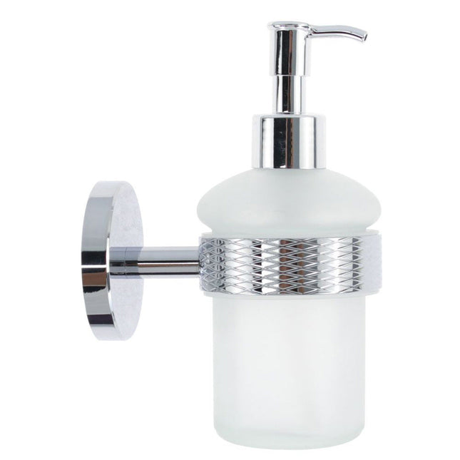 Dispenser sapone acciaio satinato e vetro satinato modello Stella