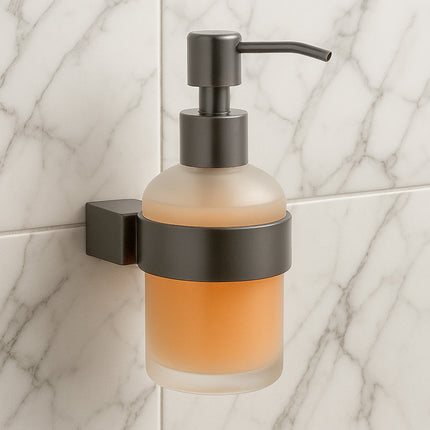 Dispenser sapone stilizzato acciaio e vetro satinato modello Cromia