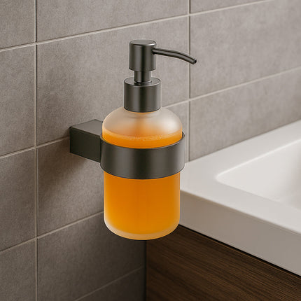 Dispenser sapone stilizzato acciaio e vetro satinato modello Cromia