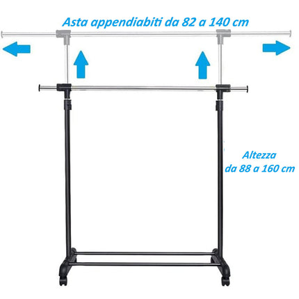 Stand appendiabiti regolabile telescopico con ruote stender abiti guardaroba organizer in metallo - enzoled