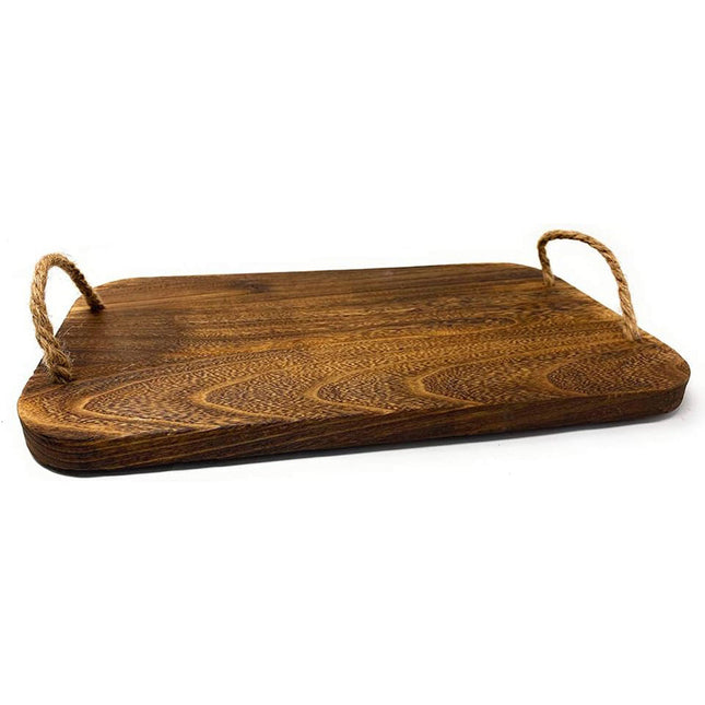 Vassoio in legno per aperitivo rettangolare ì con manici in canapa tagliere per servire finger food antipasti 40x24 cm - enzoled