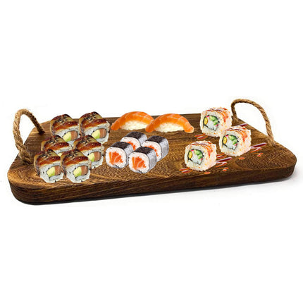 Vassoio in legno per aperitivo rettangolare ì con manici in canapa tagliere per servire finger food antipasti 40x24 cm - enzoled