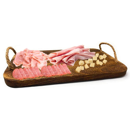 Vassoio in legno per aperitivo rettangolare ì con manici in canapa tagliere per servire finger food antipasti 40x24 cm - enzoled