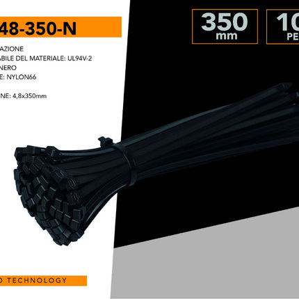 100 Fascette Serracavo Autobloccanti 4.8x350mm in Nylon Nero – Resistenti per Cablaggio e Fissaggio Cavi enzoled