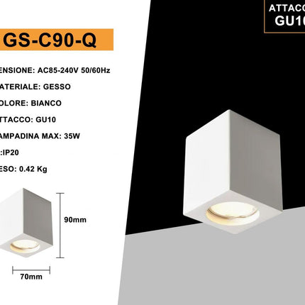 Applique da soffitto in gesso verniciabile a forma di cilindro o cubo cono attacco per faretto Gu10 9x7 cm enzoled