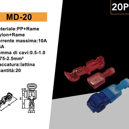 20 Connettori Giunzione Rubacorrente Isolati per Cavi 0.5-1.0mm² e 0.75-2.5mm² – Connessioni Elettriche Sicure enzoled