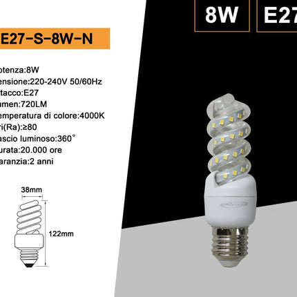 Lampadina LED Cornetto E27 8W 4000K – Durata 15.000 ore e certificazione CE enzoled