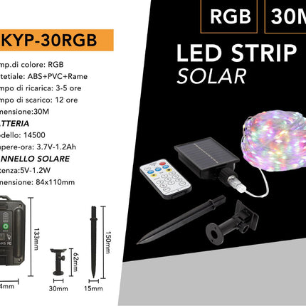 Filo led 30 metri 300 micro led stringa a pannello solare con picchetto catena di luce per decorazioni natalizie giardino vari colorazioni di luce enzoled
