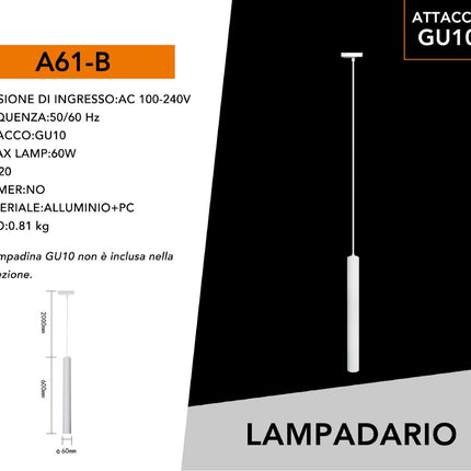 Lampada Lineare Bianca 2M 1xGU10, Alluminio PC - Illuminazione per Casa enzoled