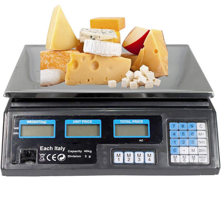 Bilancia digitale elettronica peso max 40 kg 6 display retroilluminati divisione 2 gr peso minimo 200 gr - enzoled
