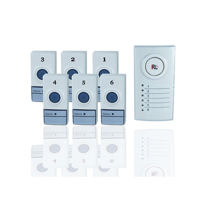 Campanello wireless senza-fili raggio d’azione 100 metri a batteria con indicatore led 6 trasmettitore  pulsante e 1 ricevitore 6 zone - enzoled