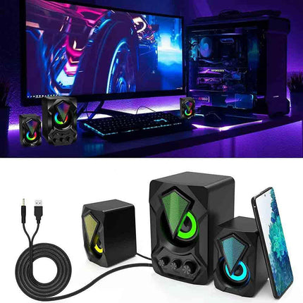 Casse altoparlanti audio speaker con luci rgb subwoofer 5 + 3 watt per pc notebook smartphone usb 2.0 aux jack 3.5 mm - enzoled