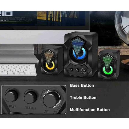 Casse altoparlanti audio speaker con luci rgb subwoofer 5 + 3 watt per pc notebook smartphone usb 2.0 aux jack 3.5 mm - enzoled