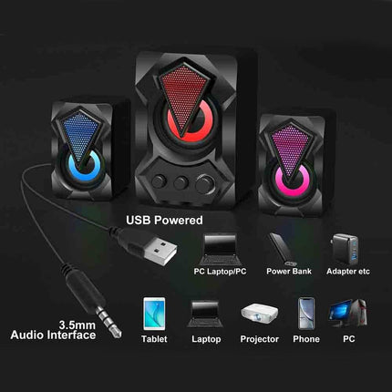 Casse altoparlanti audio speaker con luci rgb subwoofer 5 + 3 watt per pc notebook smartphone usb 2.0 aux jack 3.5 mm - enzoled