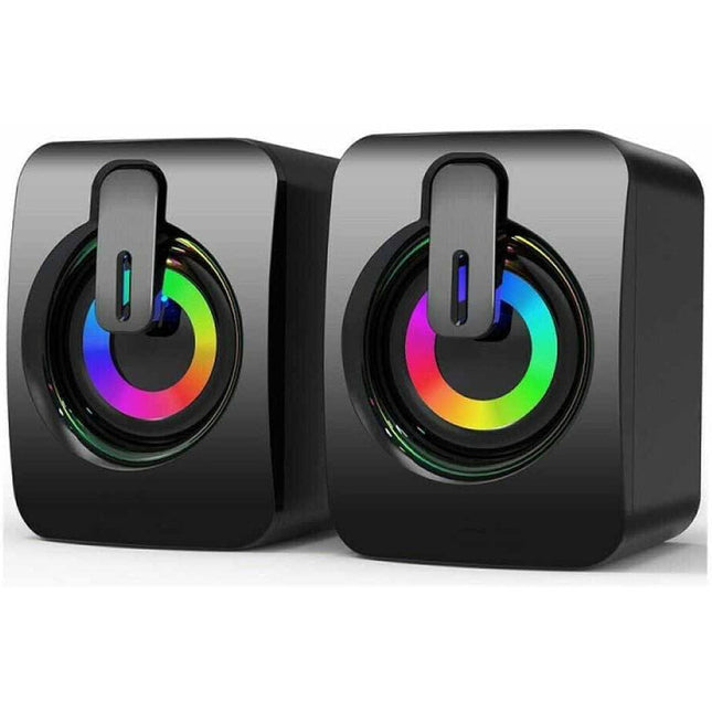 Coppia casse audio speaker con luci rgb 6 watt per pc notebook smartphone usb 2.0 aux jack 3.5 mm - enzoled