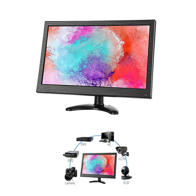 Monitor 13.3'' pollici LCD HD portatile HDMI VGA USB BNC per videosorveglianza telecamera auto 720p con telecomando casse incorporate - enzoled