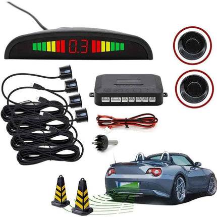 4 sensori di parcheggio per retromarcia con display a led e segnale avvisatore acustico nero - enzoled
