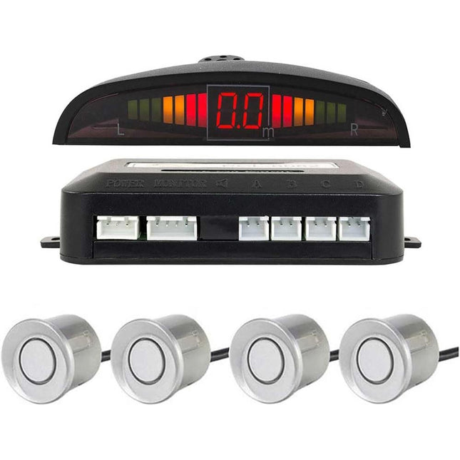 4 sensori di parcheggio per retromarcia con display a led e segnale avvisatore acustico silver - enzoled
