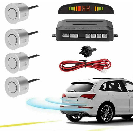4 sensori di parcheggio per retromarcia con display a led e segnale avvisatore acustico silver - enzoled