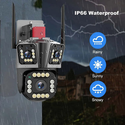 Telecamera per videosorveglianza di sicurezza wi fi 3 obbiettivi 4k smart camera ptz con sensore di movimento allarme audio e video IP66 - enzoled