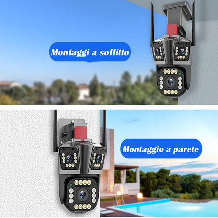Telecamera per videosorveglianza di sicurezza wi fi 3 obbiettivi 4k smart camera ptz con sensore di movimento allarme audio e video IP66 - enzoled