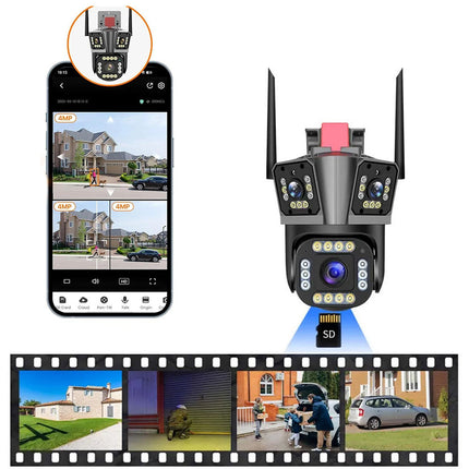 Telecamera per videosorveglianza di sicurezza wi fi 3 obbiettivi 4k smart camera ptz con sensore di movimento allarme audio e video IP66 - enzoled
