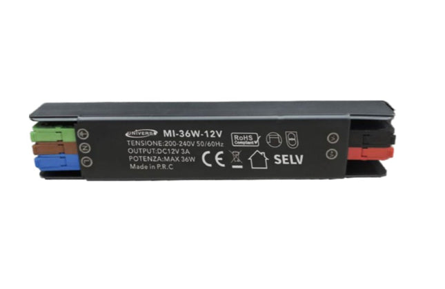 Trasformatore miniatura 3A 12V 36W in alluminio argento – Alimentazione stabile per LED, router e dispositivi elettronici enzoled