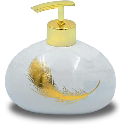 Accessori bagno dispenser sapone piattino porta sapone Bicchiere portaspazzolino scopino con piume oro - enzoled