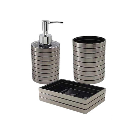 Accessori bagno a righe stile moderno argento dispenser sapone bicchiere porta spazzolino piattino portasapone - enzoled