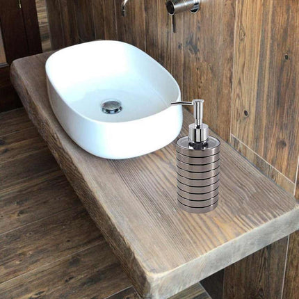 Accessori bagno a righe stile moderno argento dispenser sapone bicchiere porta spazzolino piattino portasapone - enzoled